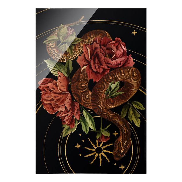 Prints black Snake With Roses Black And Gold III