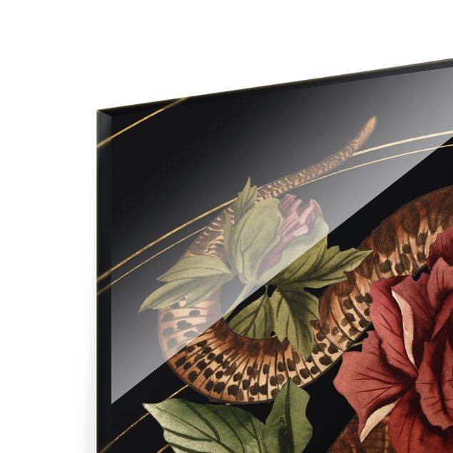 Prints Snake With Roses Black And Gold III