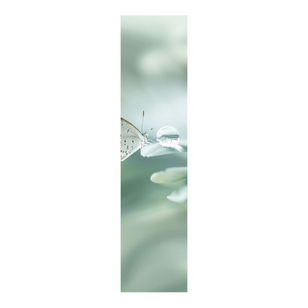 Sliding panel curtains flower Butterfly And Dew Drops In Pastel Green