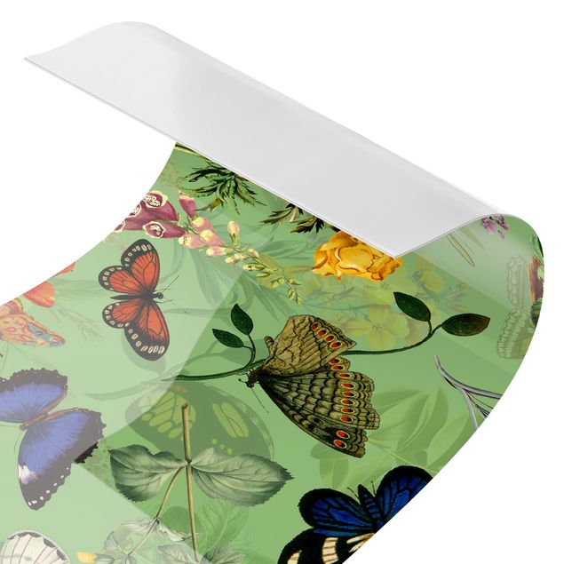 Adhesive films Butterflies With Flowers On Green