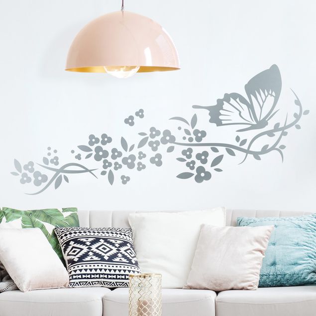 Wall stickers butterfly Flying Butterfly and Flower Tendrils
