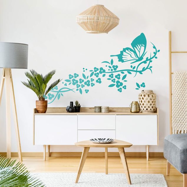 Wall stickers animals Flying Butterfly and Flower Tendrils