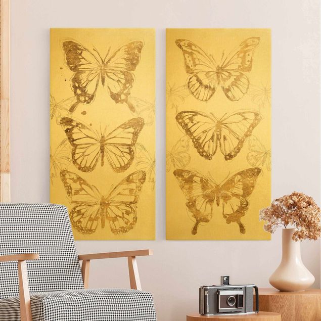 Prints modern Compositions Of Butterflies Gold