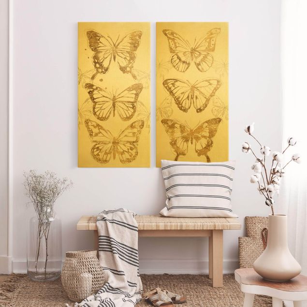 Butterfly canvas wall art Compositions Of Butterflies Gold
