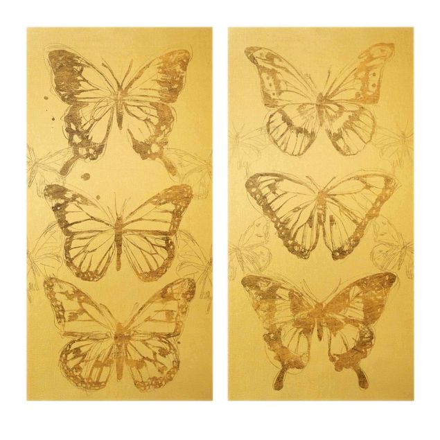 Animal canvas art Compositions Of Butterflies Gold