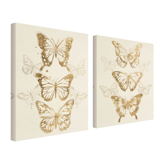 Prints Compositions Of Butterflies Gold