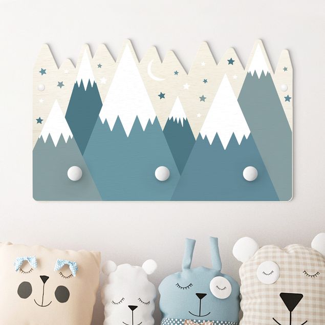Kids room decor Snow Covored Mountains Stars And Moon