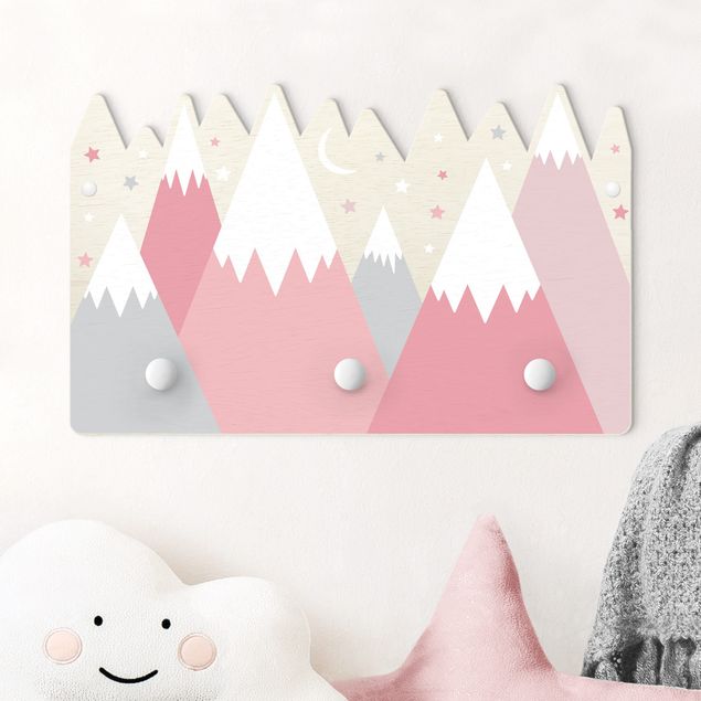 Kids room decor Snow-capped Mountains Stars And Moon Pink