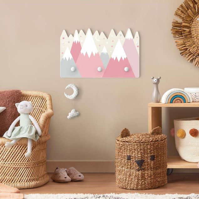 Wall coat rack Snow-capped Mountains Stars And Moon Pink
