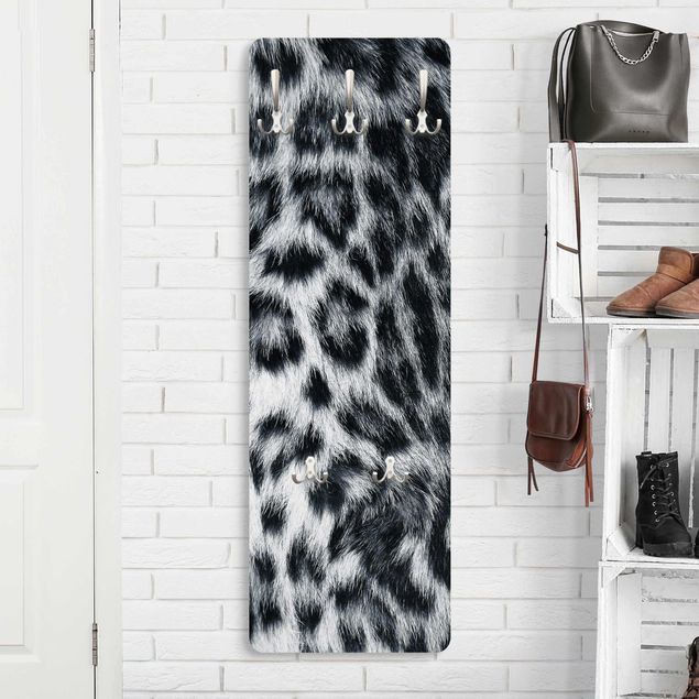 Wall mounted coat rack black and white Snow Leopard
