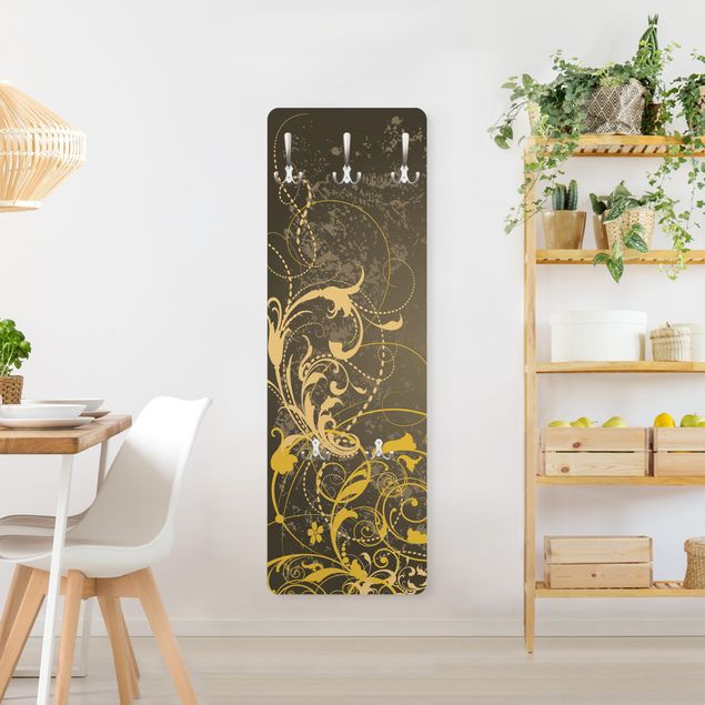 Wall mounted coat rack brown Flourishes In Gold
