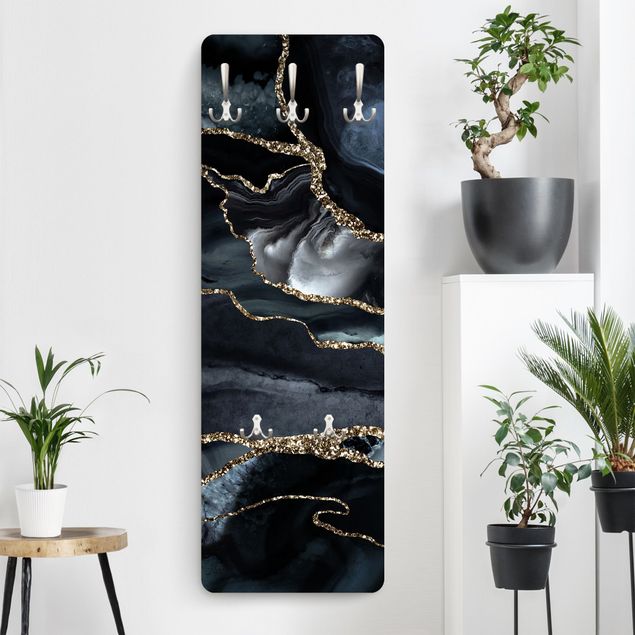 Wall mounted coat rack stone Black With Glitter Gold