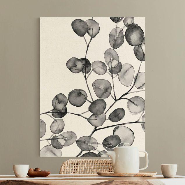 Black and white canvas art Black And White Eucalyptus Twig Watercolour
