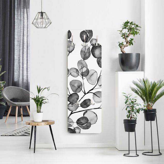 Wall mounted coat rack black and white Black And White Eucalyptus Twig Watercolour