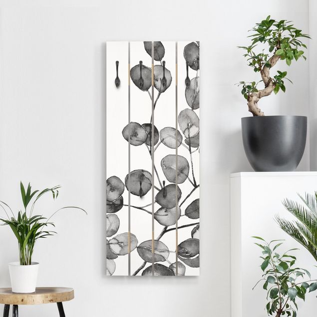 Wall mounted coat rack flower Black And White Eucalyptus Twig Watercolour