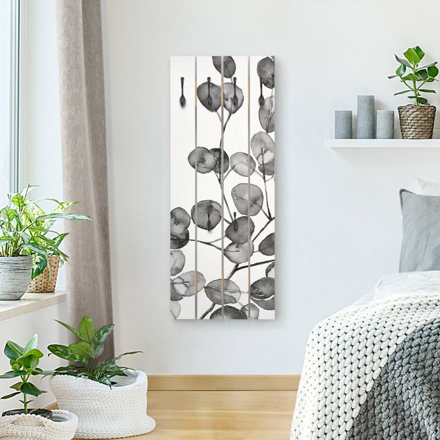 Wall mounted coat rack black and white Black And White Eucalyptus Twig Watercolour