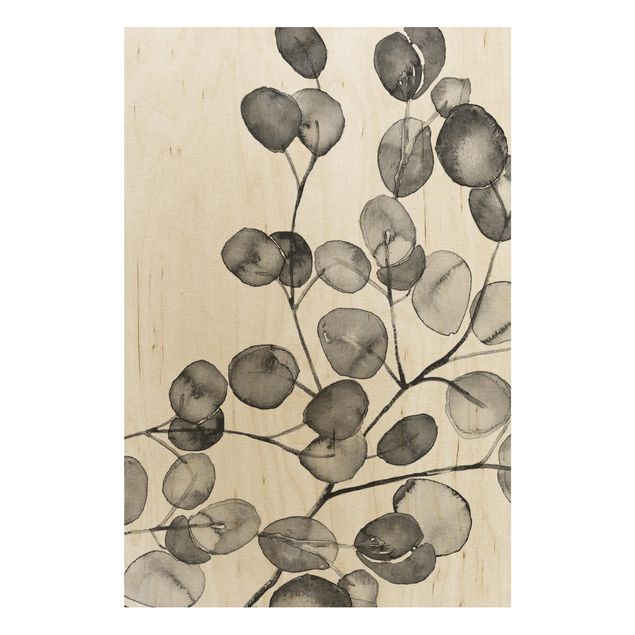 Wood prints flower Black And White Eucalyptus Twig Watercolour