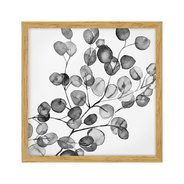 Flowers framed Black And White Eucalyptus Twig Watercolour
