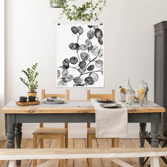 Flower print Black And White Eucalyptus Twig Watercolour