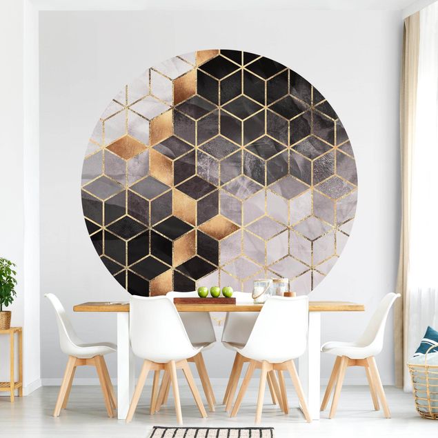 Geometric pattern wallpaper Black And White Golden Geometry