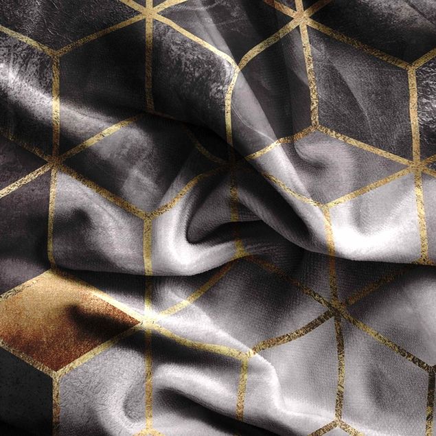 pattern curtains for living room Black And White Golden Geometry