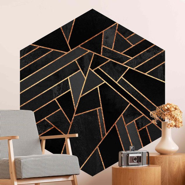 Geometric pattern wallpaper Black Triangles Gold