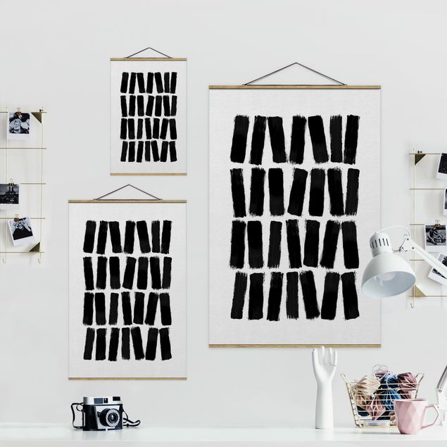 Fabric print with posters hangers Black Paint Brush Strokes