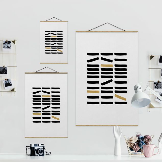 Fabric print with posters hangers Black And Golden Bars