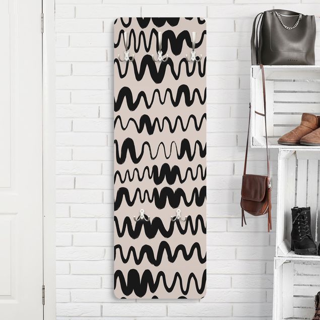 Wall mounted coat rack patterns Black Waved Lines