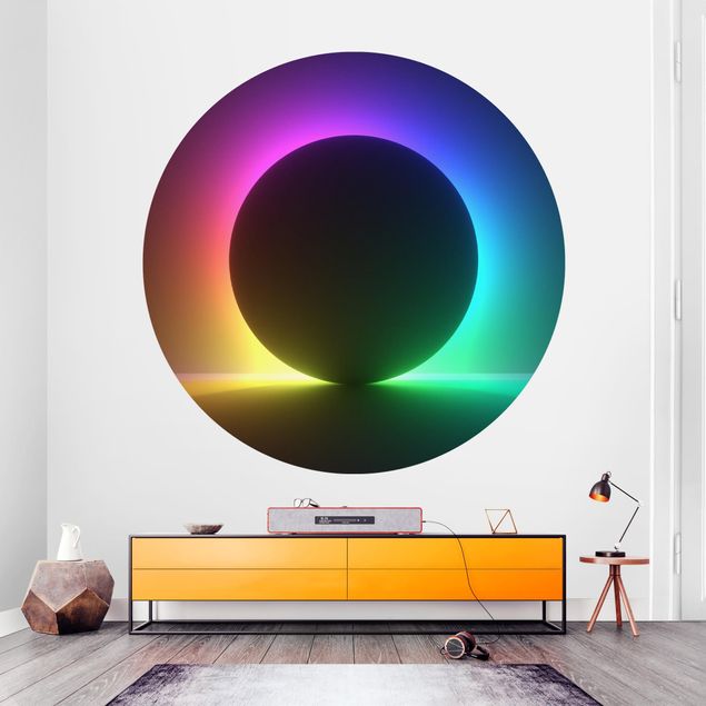 Self adhesive wallpapers Black Circle With Neon Light