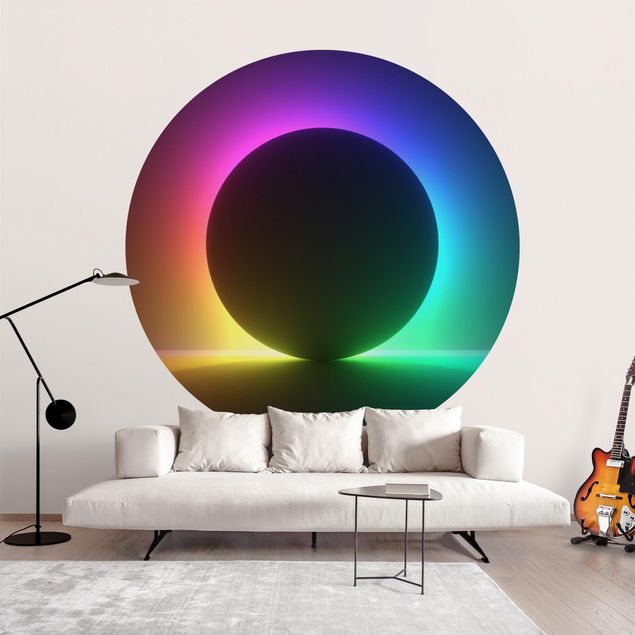 Self-adhesive round wallpaper - Black Circle With Neon Light