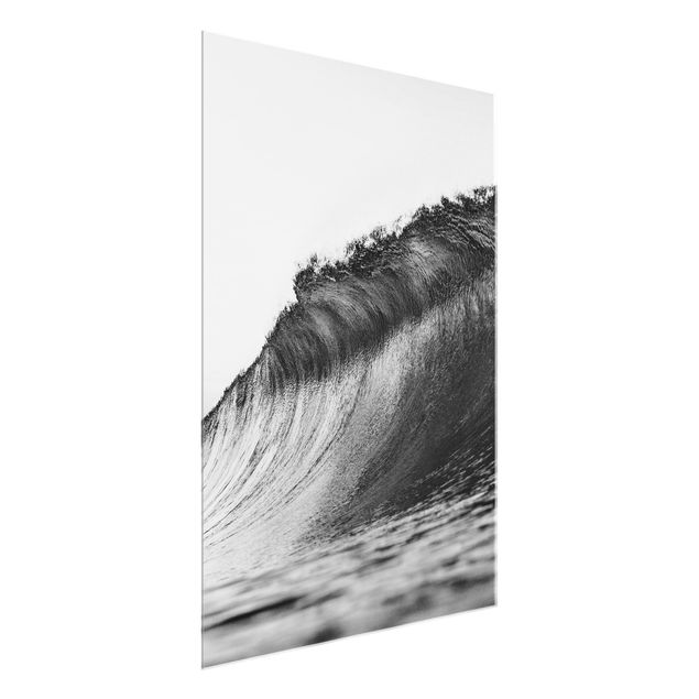 Glass prints black and white Black Breaking Waves