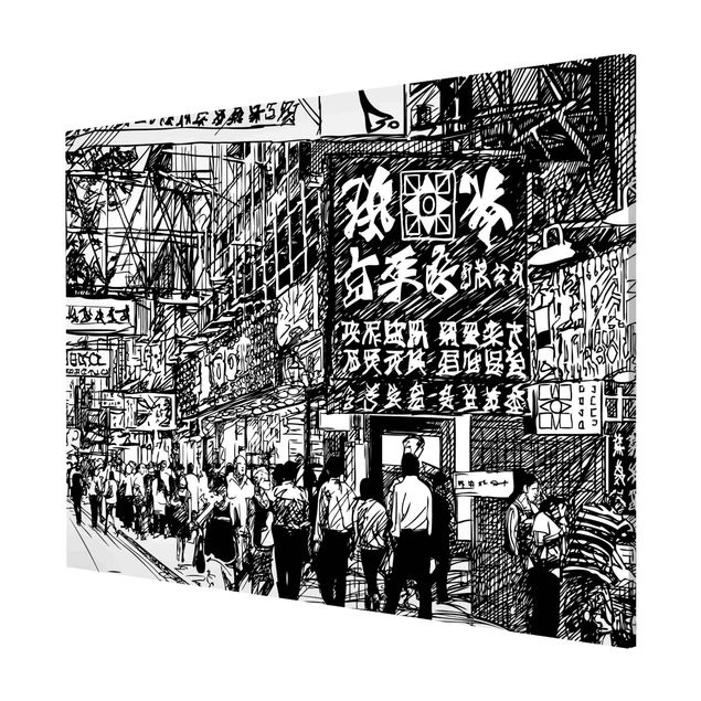 Modern art prints Black And White Drawing Asian Street II