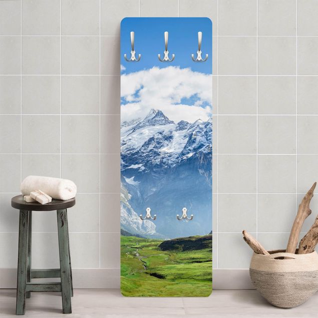 Wall mounted coat rack architecture and skylines Swiss Alpine Panorama