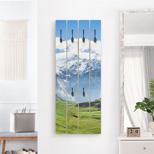 Wall mounted coat rack architecture and skylines Swiss Alpine Panorama