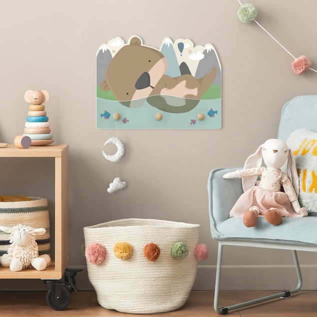 Wall mounted coat rack animals Swimming Baby Otter