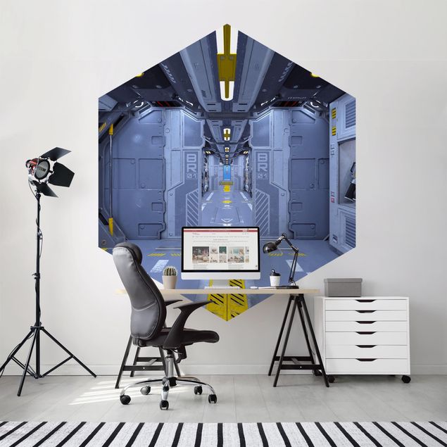 Hexagonal wall mural Sci-Fi Inside A Spaceship