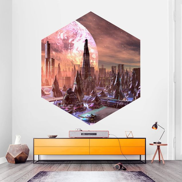 Hexagonal wallpapers Sci-Fi City With Planets