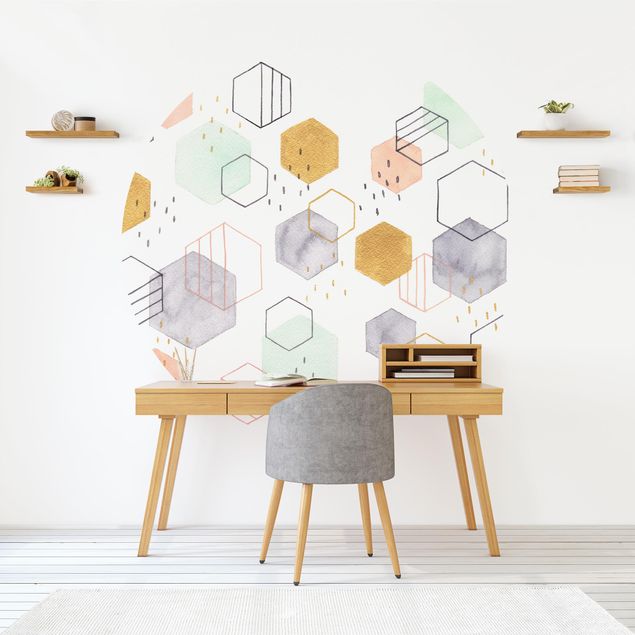 Wallpapers geometric Hexagonal Scattering I