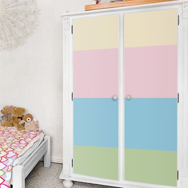 Adhesive films for furniture cabinet Set of 4 Stripes Pastel colours - Cream Rose Pastel Blue Mint