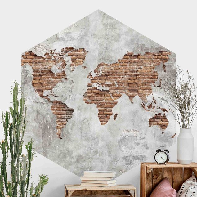 Kitchen Shabby Concrete Brick World Map