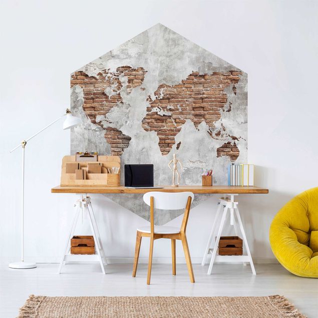 Modern wallpaper designs Shabby Concrete Brick World Map