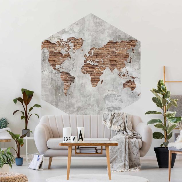 World map wallpaper Shabby Concrete Brick World Map