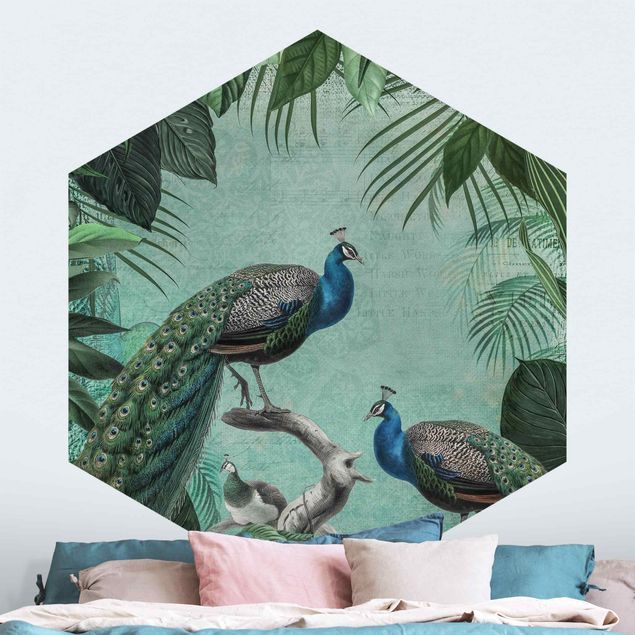 Wallpapers birds Shabby Chic Collage - Noble Peacock