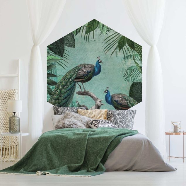Wallpapers animals Shabby Chic Collage - Noble Peacock