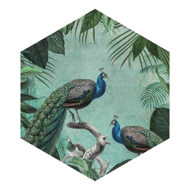 Turquoise blue wallpaper Shabby Chic Collage - Noble Peacock