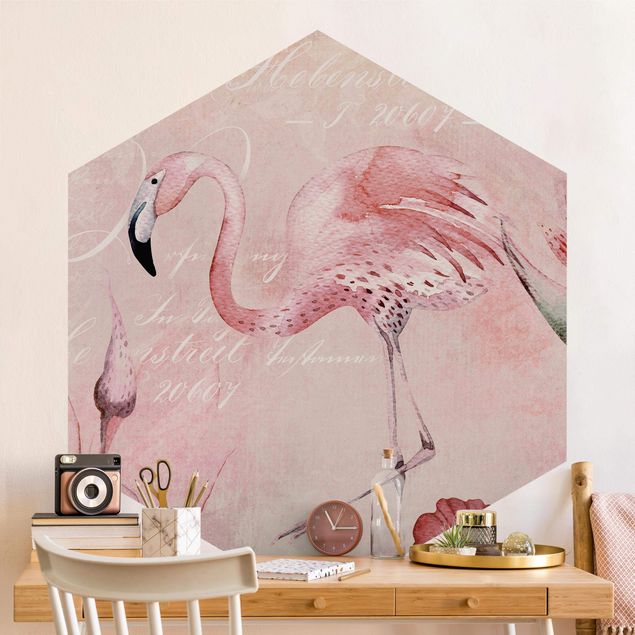 Wallpapers flamingo Shabby Chic Collage - Flamingo
