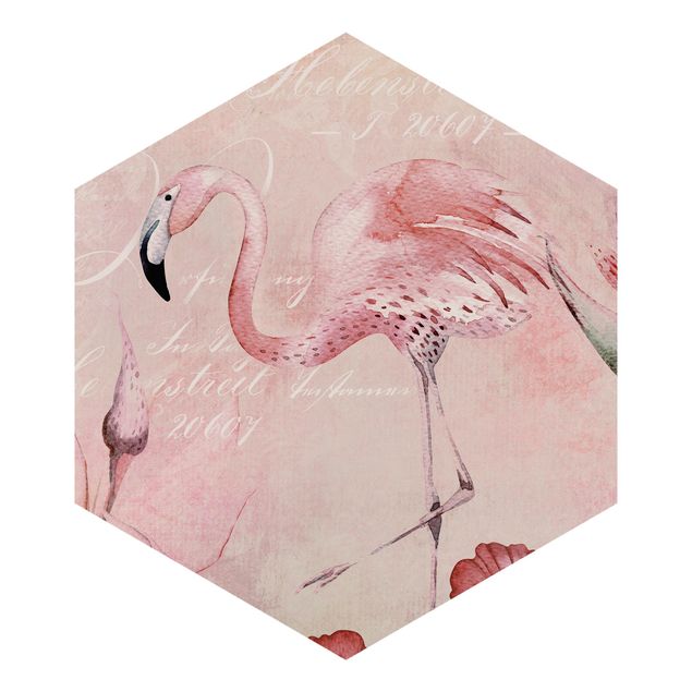 Retro wallpaper Shabby Chic Collage - Flamingo