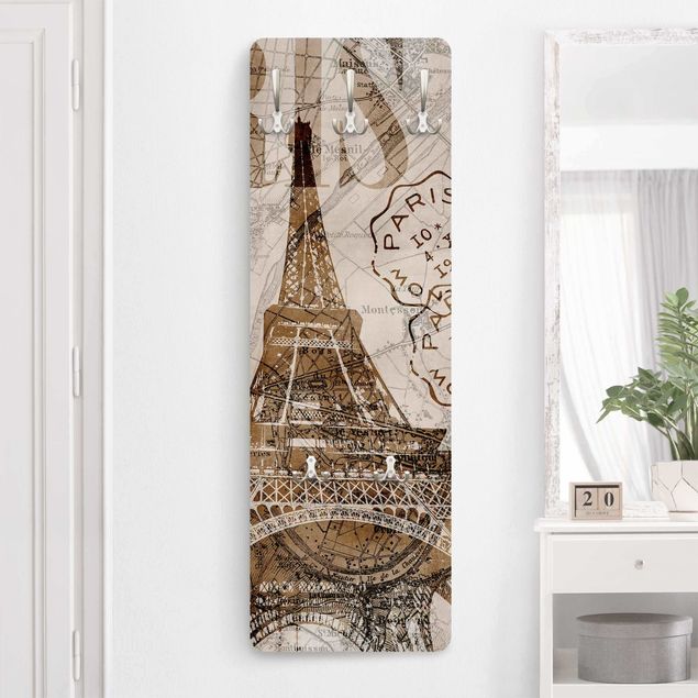 Wall mounted coat rack architecture and skylines Shabby Chic Collage - Paris