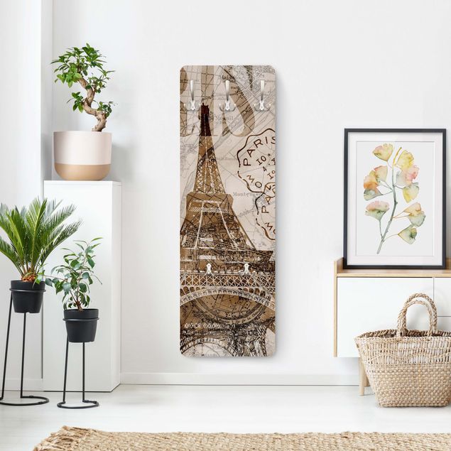 Vintage wall coat rack Shabby Chic Collage - Paris